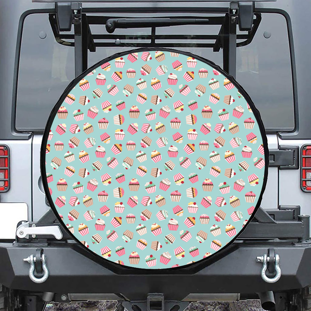 Pastel Cupcake Pattern Print Leather Spare Tire Cover