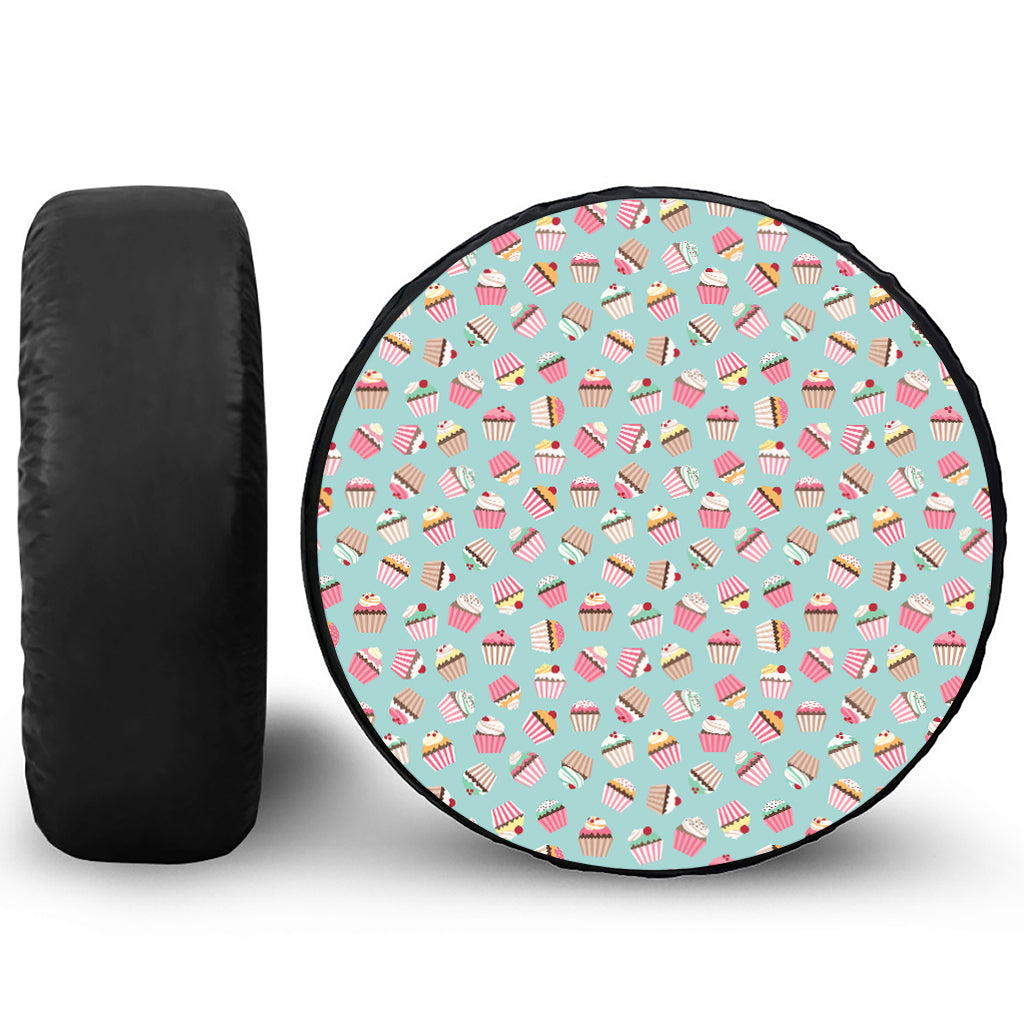 Pastel Cupcake Pattern Print Leather Spare Tire Cover