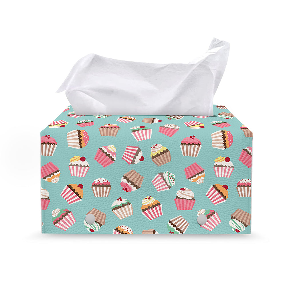 Pastel Cupcake Pattern Print Leather Tissue Box Cover