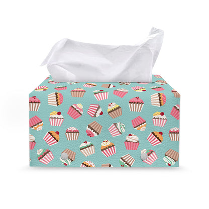 Pastel Cupcake Pattern Print Leather Tissue Box Cover