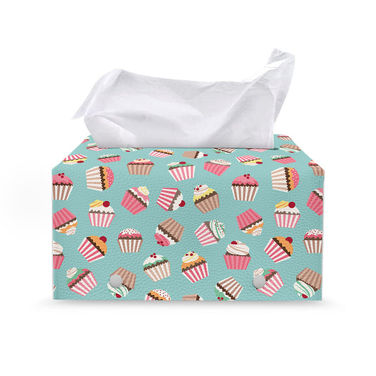 Pastel Cupcake Pattern Print Leather Tissue Box Cover