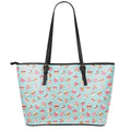 Pastel Cupcake Pattern Print Leather Tote Bag With Zipper