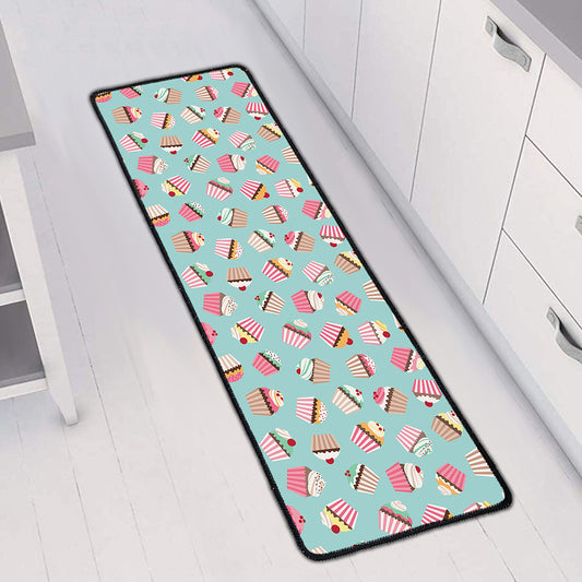 Pastel Cupcake Pattern Print Long Kitchen Mat