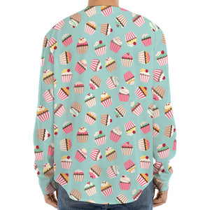 Pastel Cupcake Pattern Print Long Sleeve Baseball Jersey