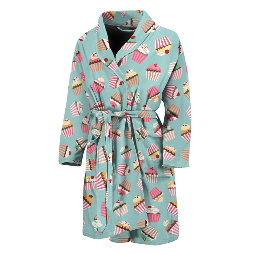 Pastel Cupcake Pattern Print Men's Bathrobe