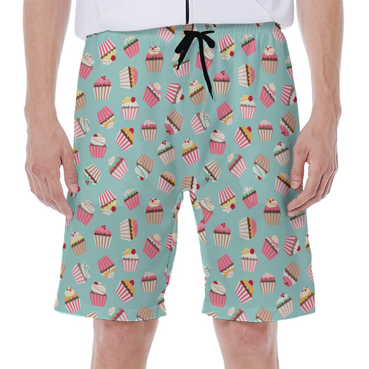 Pastel Cupcake Pattern Print Men's Beach Shorts