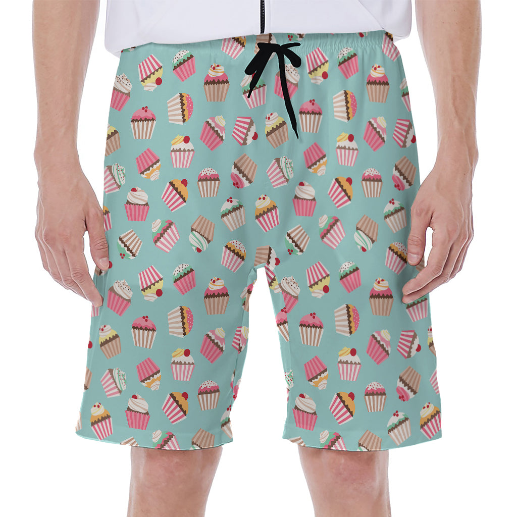 Pastel Cupcake Pattern Print Men's Beach Shorts