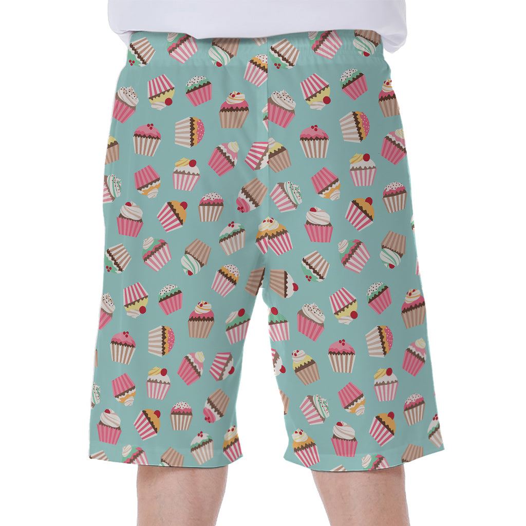 Pastel Cupcake Pattern Print Men's Beach Shorts