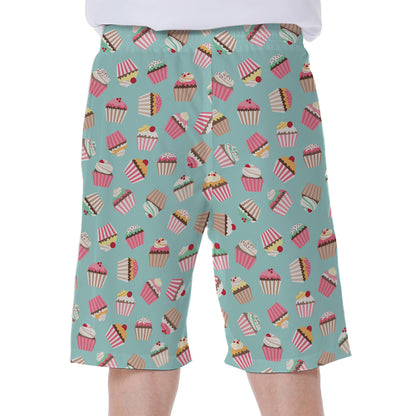 Pastel Cupcake Pattern Print Men's Beach Shorts