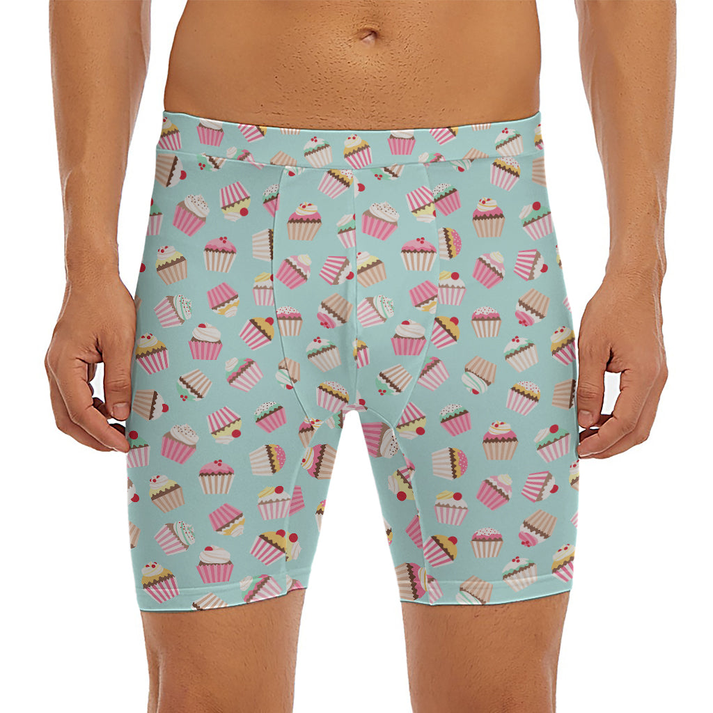 Pastel Cupcake Pattern Print Men's Long Boxer Briefs