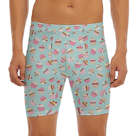 Pastel Cupcake Pattern Print Men's Long Boxer Briefs