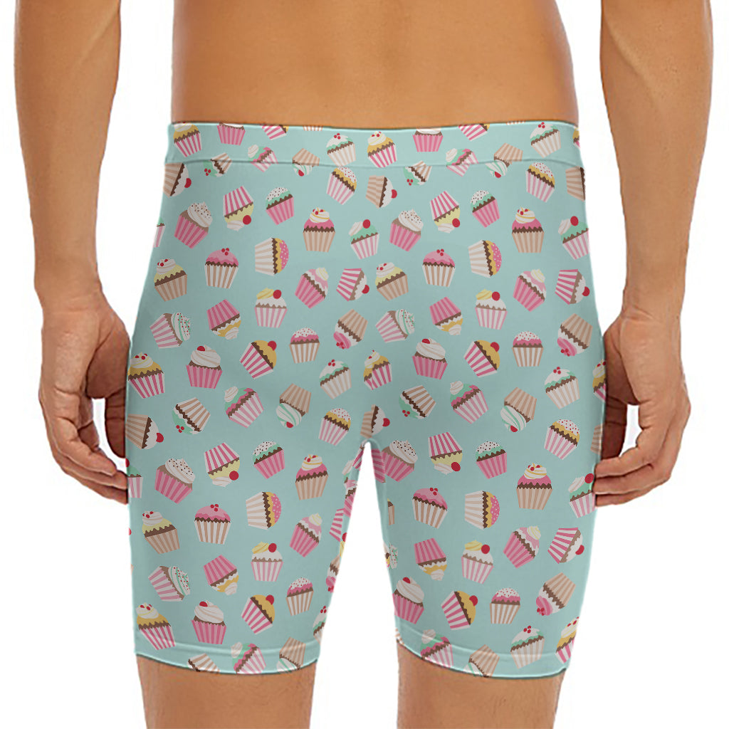 Pastel Cupcake Pattern Print Men's Long Boxer Briefs