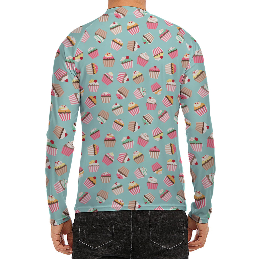 Pastel Cupcake Pattern Print Men's Long Sleeve Rash Guard
