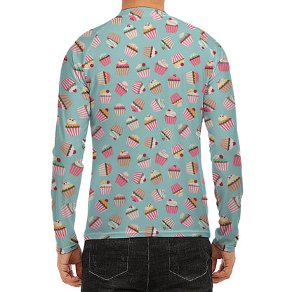 Pastel Cupcake Pattern Print Men's Long Sleeve Rash Guard