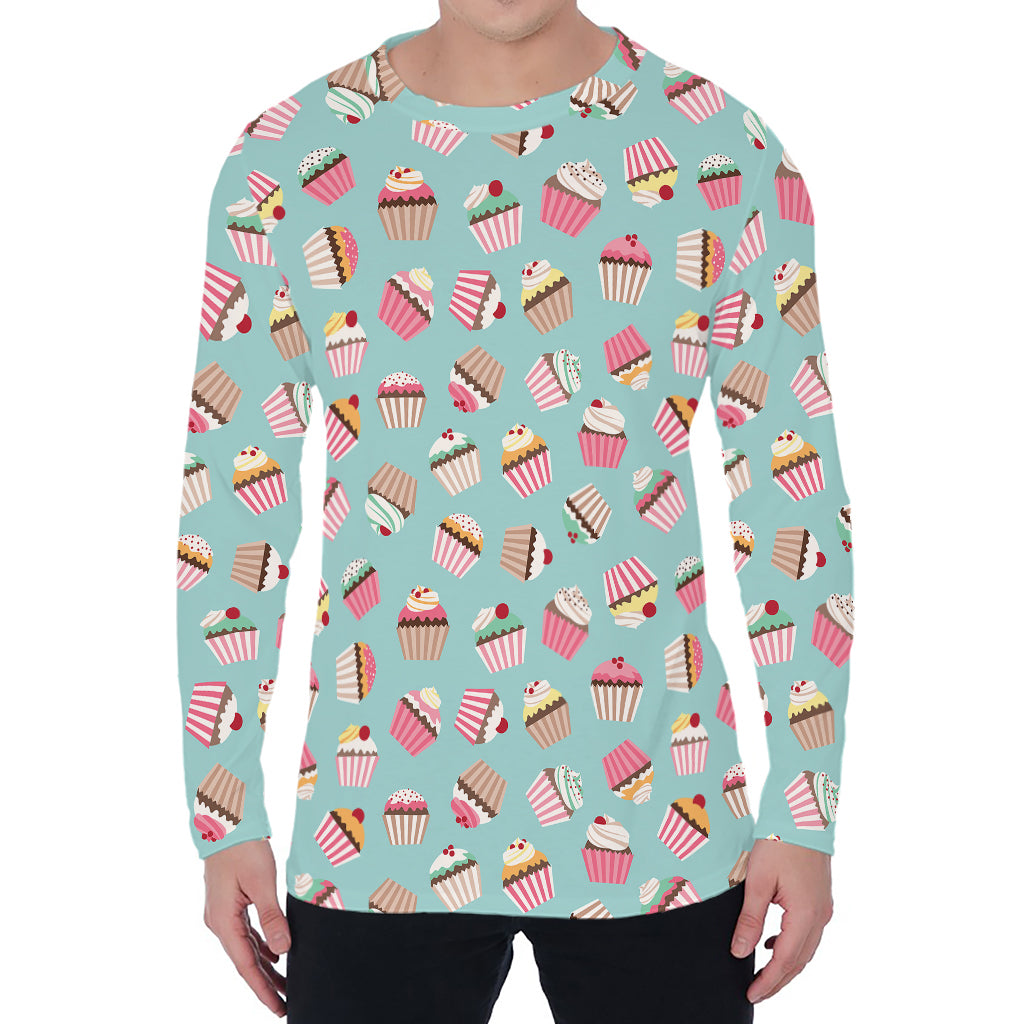 Pastel Cupcake Pattern Print Men's Long Sleeve T-Shirt