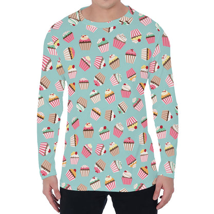 Pastel Cupcake Pattern Print Men's Long Sleeve T-Shirt