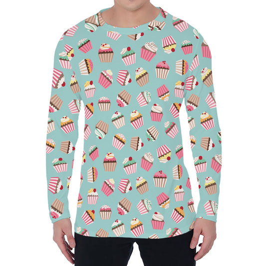 Pastel Cupcake Pattern Print Men's Long Sleeve T-Shirt