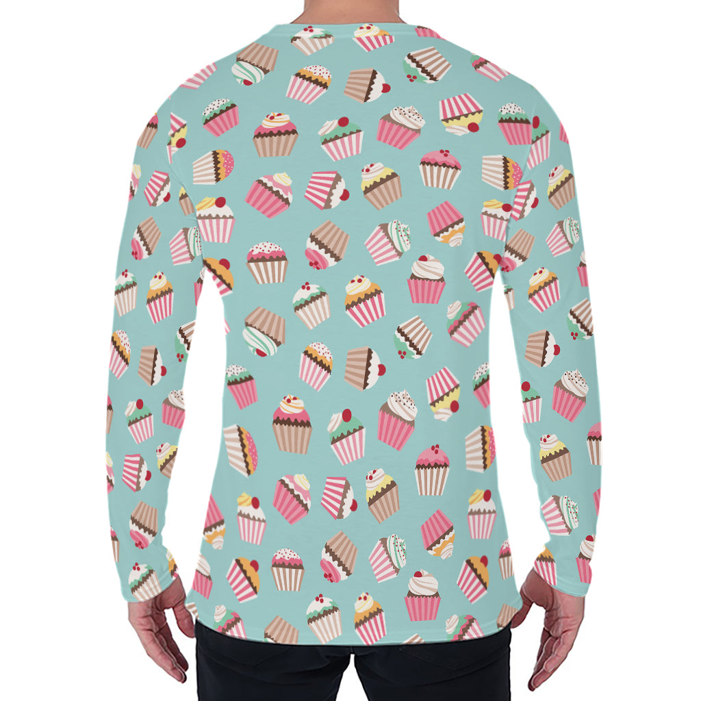 Pastel Cupcake Pattern Print Men's Long Sleeve T-Shirt