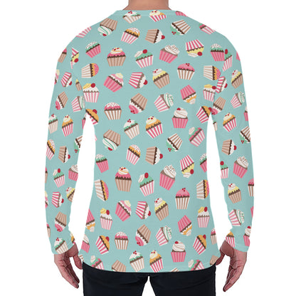 Pastel Cupcake Pattern Print Men's Long Sleeve T-Shirt