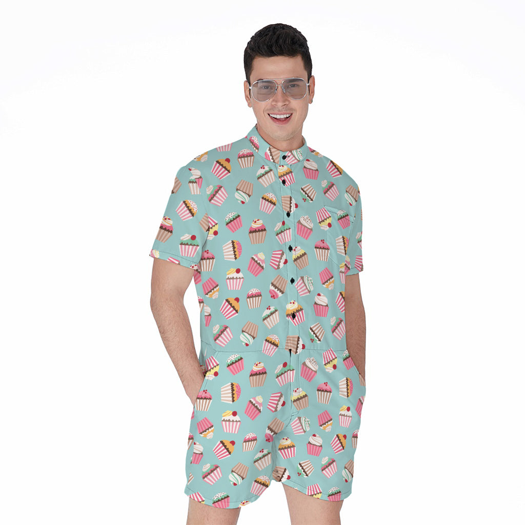 Pastel Cupcake Pattern Print Men's Rompers