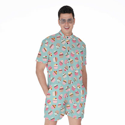 Pastel Cupcake Pattern Print Men's Rompers