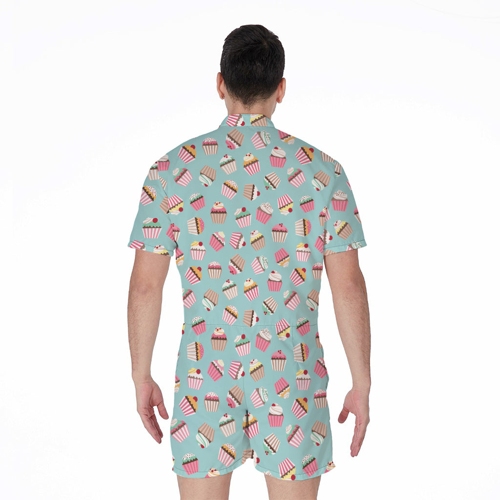 Pastel Cupcake Pattern Print Men's Rompers