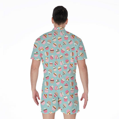 Pastel Cupcake Pattern Print Men's Rompers