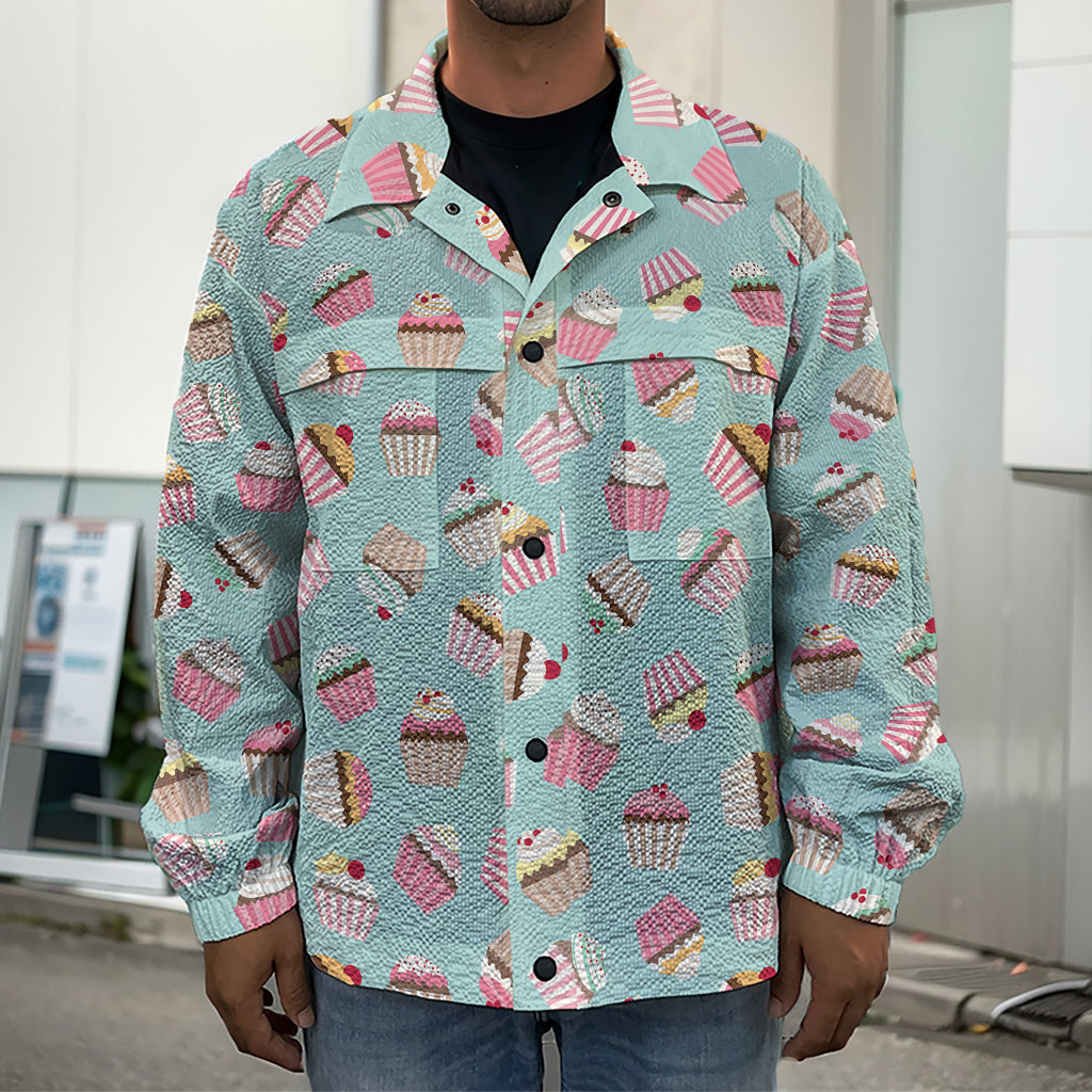 Pastel Cupcake Pattern Print Men's Shirt Jacket