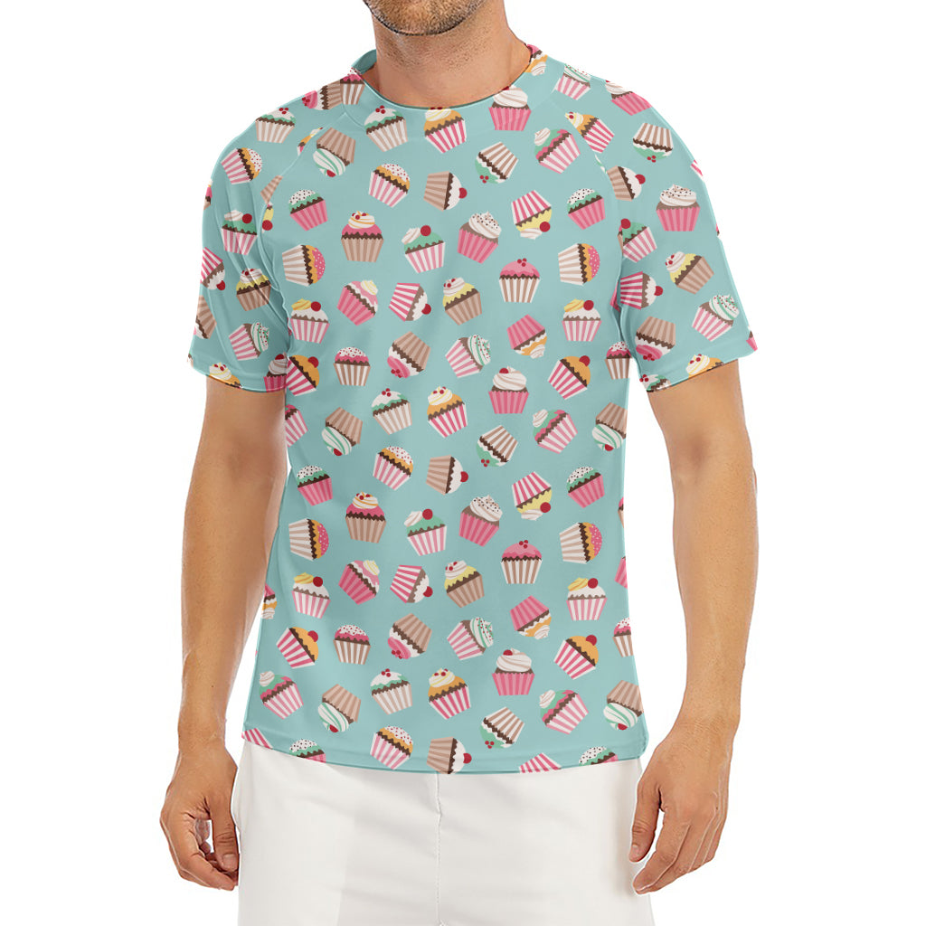 Pastel Cupcake Pattern Print Men's Short Sleeve Rash Guard