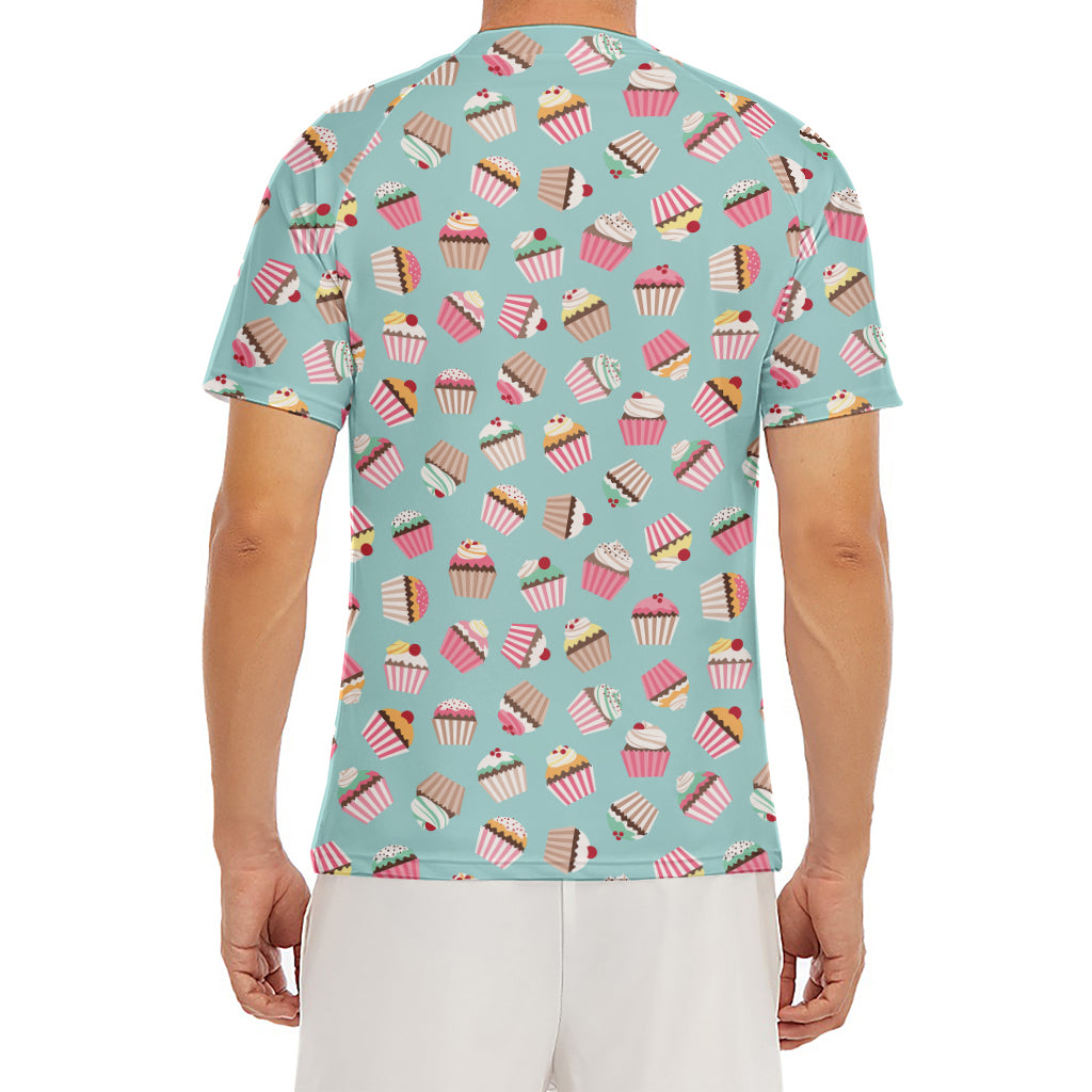 Pastel Cupcake Pattern Print Men's Short Sleeve Rash Guard