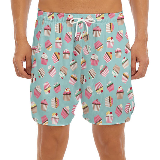 Pastel Cupcake Pattern Print Men's Split Running Shorts