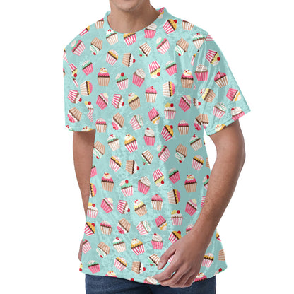 Pastel Cupcake Pattern Print Men's Velvet T-Shirt