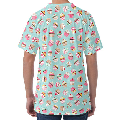 Pastel Cupcake Pattern Print Men's Velvet T-Shirt