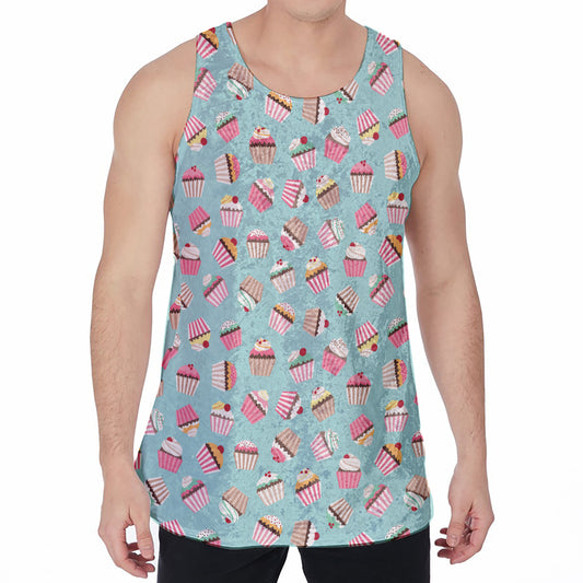 Pastel Cupcake Pattern Print Men's Velvet Tank Top