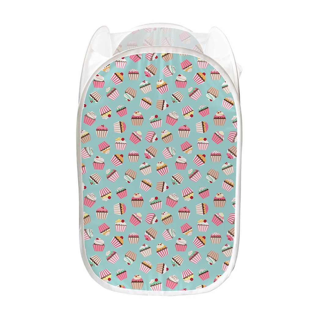 Pastel Cupcake Pattern Print Mesh Laundry Hamper