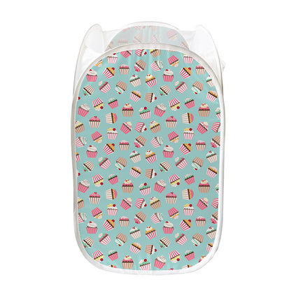 Pastel Cupcake Pattern Print Mesh Laundry Hamper