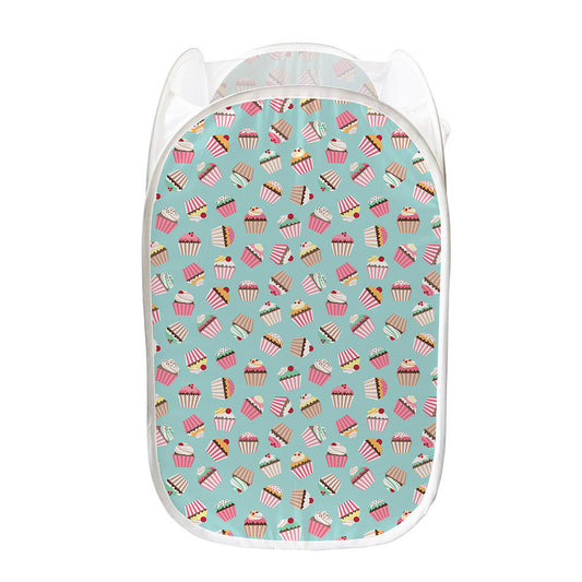 Pastel Cupcake Pattern Print Mesh Laundry Hamper