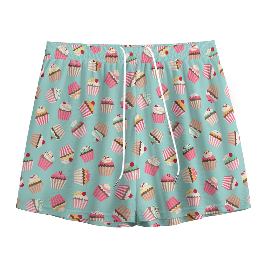 Pastel Cupcake Pattern Print Mesh Shorts