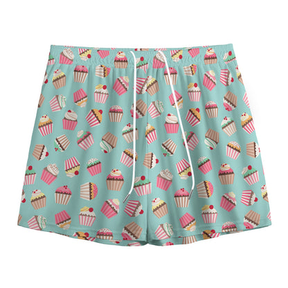 Pastel Cupcake Pattern Print Mesh Shorts