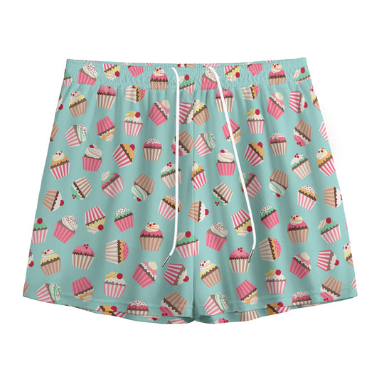 Pastel Cupcake Pattern Print Mesh Shorts