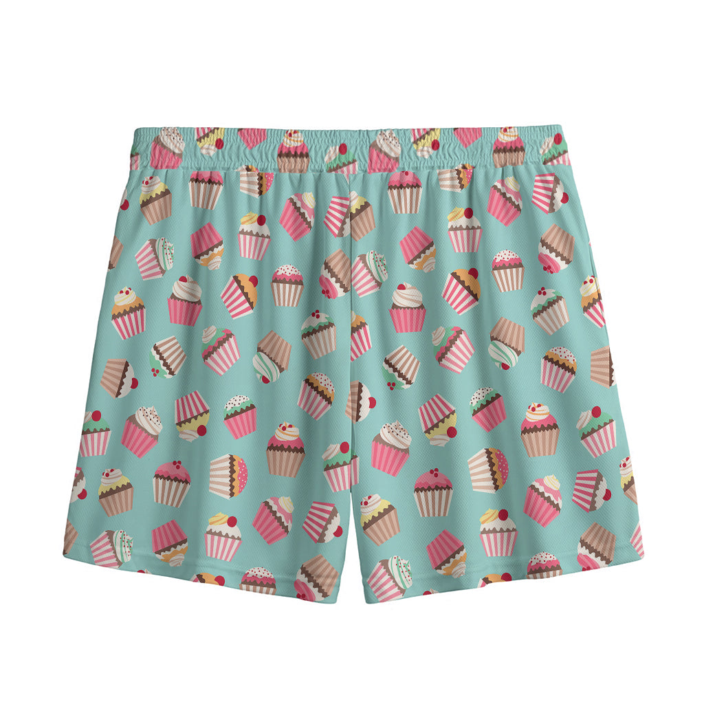 Pastel Cupcake Pattern Print Mesh Shorts