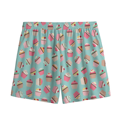 Pastel Cupcake Pattern Print Mesh Shorts