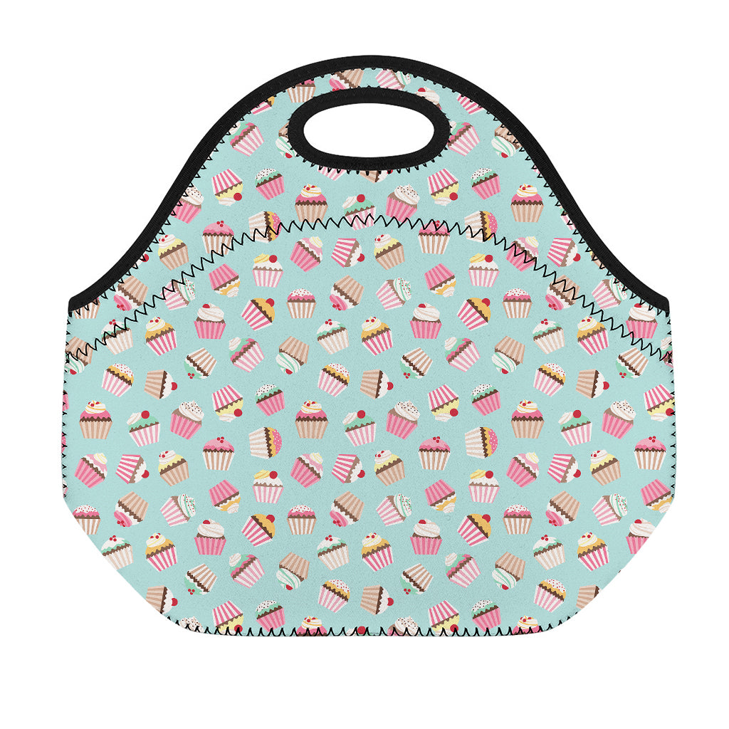 Pastel Cupcake Pattern Print Neoprene Lunch Bag