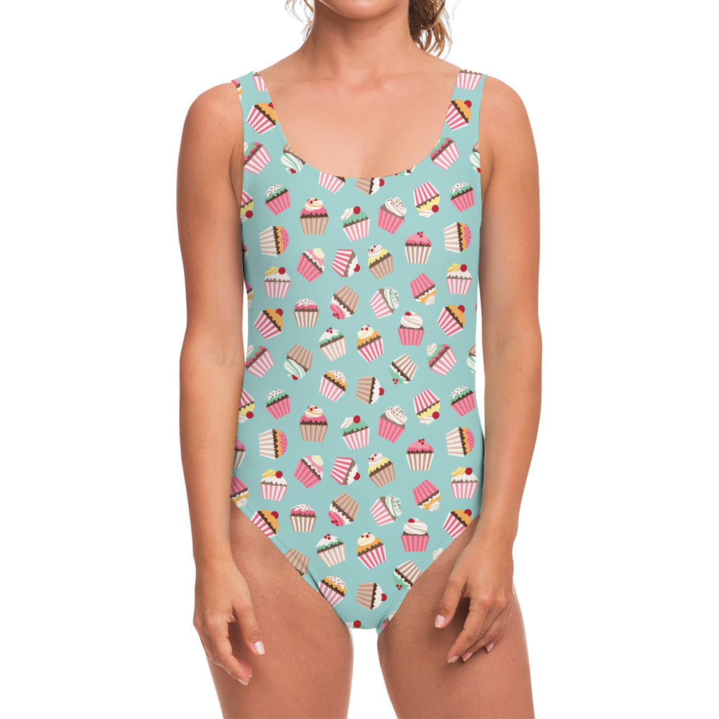 Pastel Cupcake Pattern Print One Piece Swimsuit