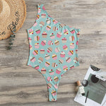 Pastel Cupcake Pattern Print One Shoulder Bodysuit