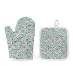Pastel Cupcake Pattern Print Oven Mitt And Pot Holder Set
