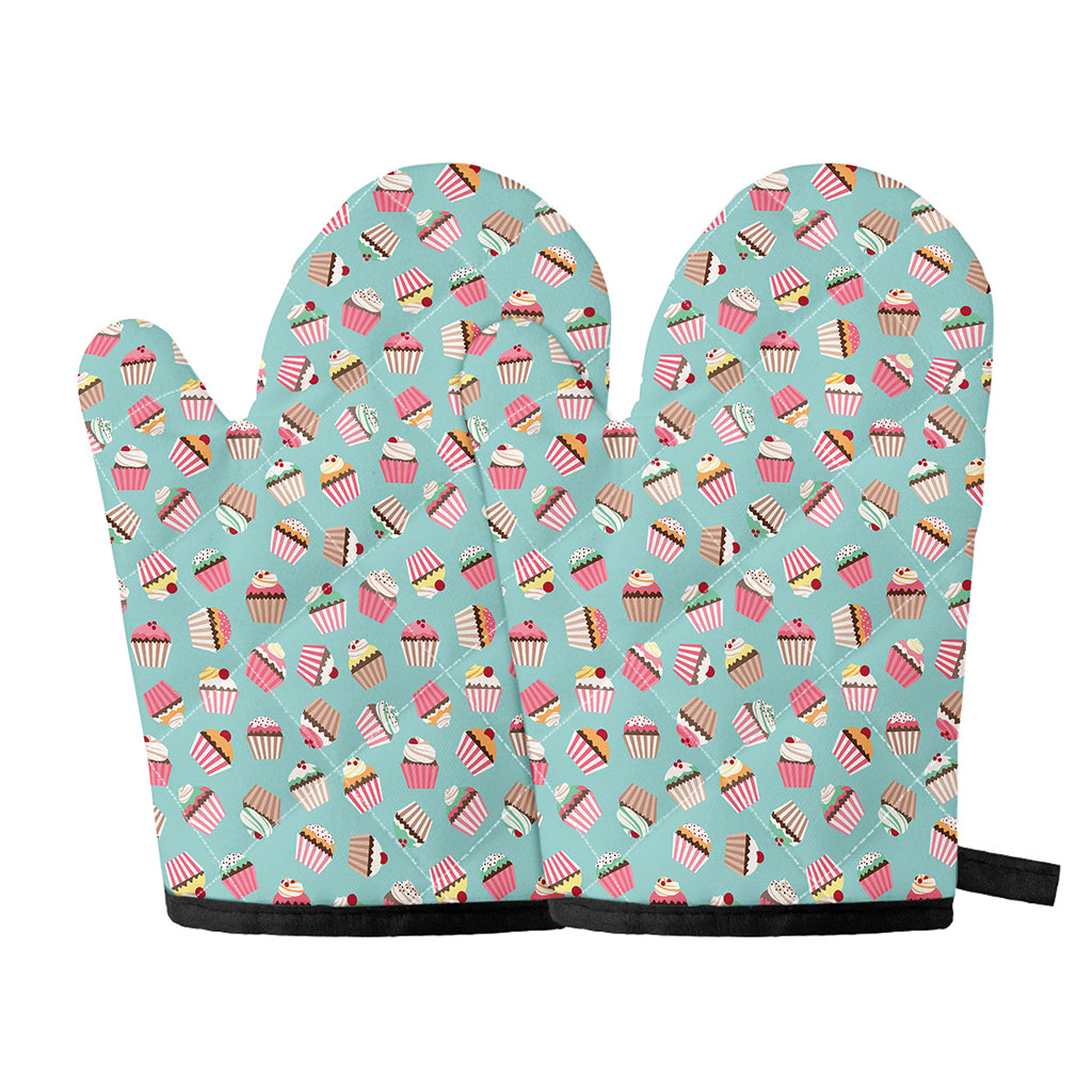 Pastel Cupcake Pattern Print Oven Mitts
