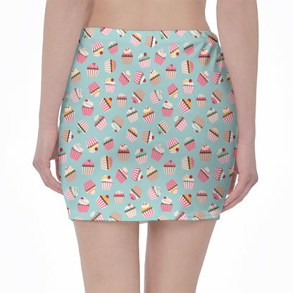 Pastel Cupcake Pattern Print Pencil Mini Skirt
