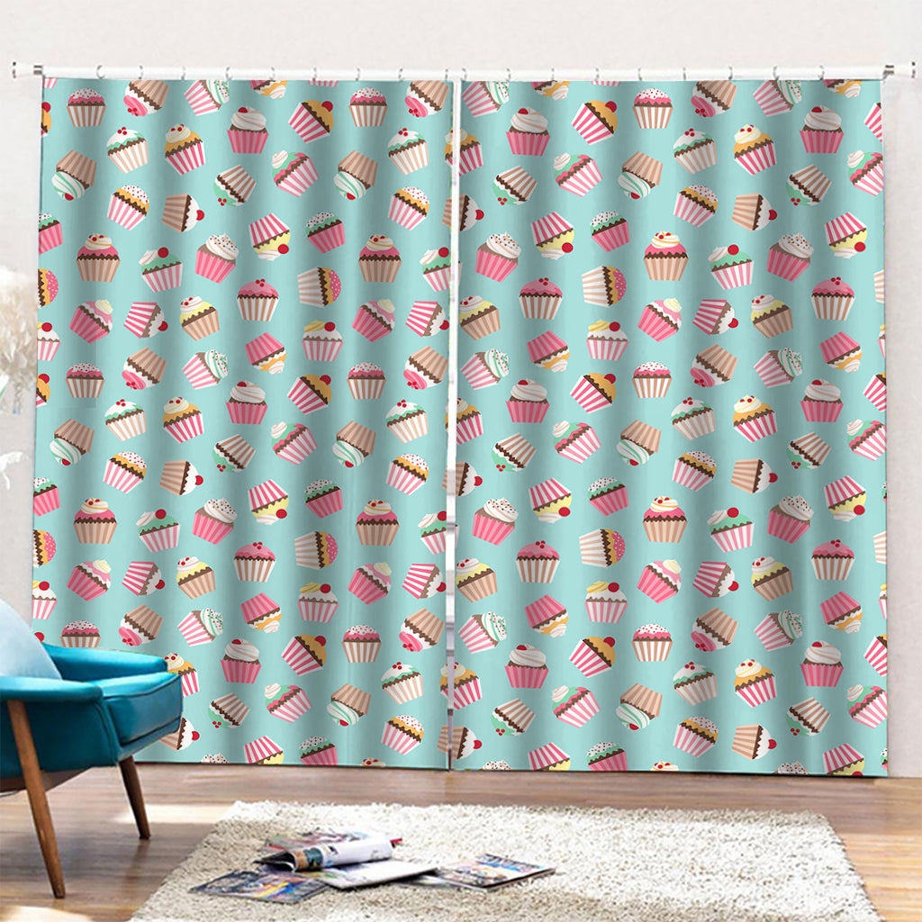 Pastel Cupcake Pattern Print Pencil Pleat Curtains