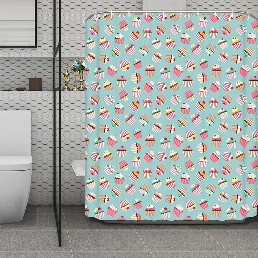 Pastel Cupcake Pattern Print Polyester Shower Curtain